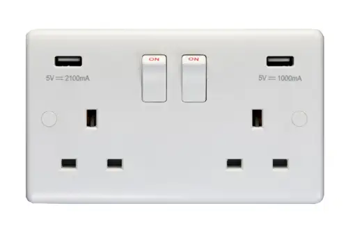 Click Here To Enlarge This Photo Of PL4620 - Eurolite Enhance White Plastic 13Amp 2 Gang Switched Socket with Dual USB Charger &lpar;5V DC 3&period;1A shared&rpar;