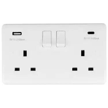 Click Here To Enlarge This Photo Of PL4620C - Eurolite Enhance White Plastic 13Amp 2 Gang Switched Socket with USB Outlets &lpar;1x Type A &plus; 1x Type C&rpar;