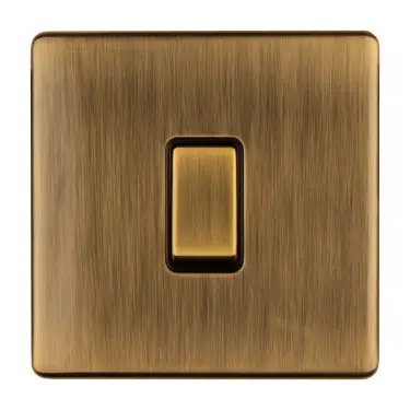 Click Here To Enlarge This Photo Of ABINTB - Eurolite 1 Gang Intermediate Switch on 3mm Flat Concealed Antique Brass Plate with Matching Rockers