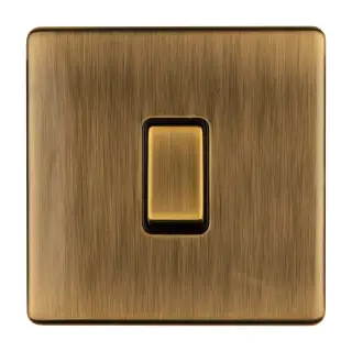 ABINTB - Eurolite 1 Gang Intermediate Switch on 3mm Flat Concealed Antique Brass Plate with Matching Rockers