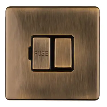 Click Here To Enlarge This Photo Of ABSWFB - Eurolite 13Amp Switched Fuse Spur on 3mm Flat Concealed Antique Brass Plate with Matching Rocker