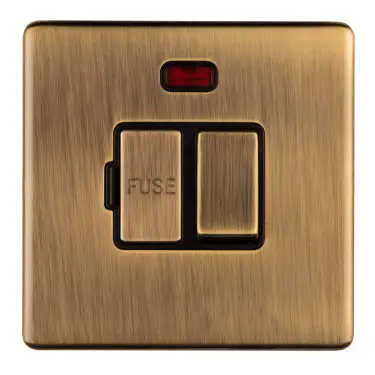 Click Here To Enlarge This Photo Of ABSWFNB - Eurolite 13Amp Switched Fuse Spur with Neon Indicator on 3mm Flat Concealed Antique Brass Plate with Matching Rocker