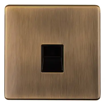 Click Here To Enlarge This Photo Of AB1SLB - Eurolite 1 Gang Telephone Slave on 3mm Flat Concealed Antique Brass Plate with Black Trim