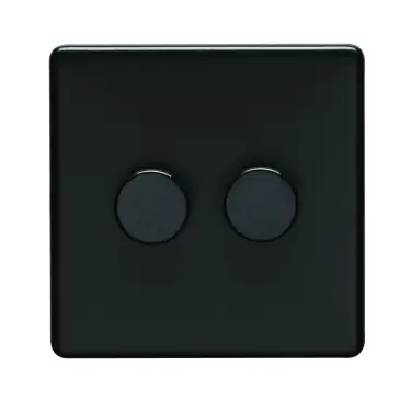 Click Here To Enlarge This Photo Of ECMB2DLED - Eurolite 2 Gang LED Push On&sol;Off 2Way Dimmer on 3mm Flat Concealed Matt Black Plate