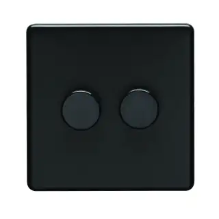 ECMB2DLED - Eurolite 2 Gang LED Push On&sol;Off 2Way Dimmer on 3mm Flat Concealed Matt Black Plate