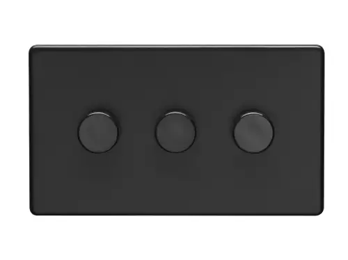 Click Here To Enlarge This Photo Of ECMB3DLED - Eurolite 3 Gang LED Push On&sol;Off 2Way Dimmer on 3mm Flat Concealed Matt Black Plate