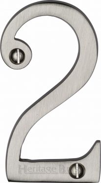 Click Here To Enlarge This Photo Of C1560 2-SN Heritage Brass Numeral 2 Face Fix 76mm &lpar;3"&rpar; Satin Nickel Finish