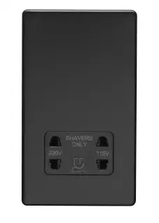 ECMBSHSB - Eurolite 2 Gang Shaver Socket 230&sol;115V on 3mm Flat Concealed Matt Black Plate with Black Trim