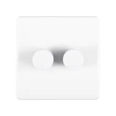 Click Here To Enlarge This Photo Of ECW2DLED - Eurolite 2 Gang LED Push On&sol;Off 2Way Dimmer on 3mm Flat Concealed Matt White Plate