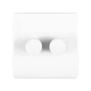 ECW2DLED - Eurolite 2 Gang LED Push On&sol;Off 2Way Dimmer on 3mm Flat Concealed Matt White Plate