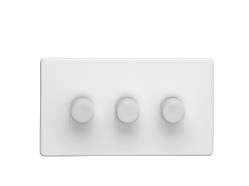 Click Here To Enlarge This Photo Of ECW3DLED - Eurolite 3 Gang LED Push On&sol;Off 2Way Dimmer on 3mm Flat Concealed Matt White Plate