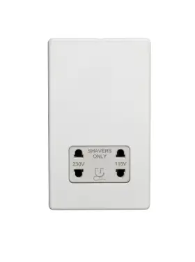 Click Here To Enlarge This Photo Of ECWSHSW - Eurolite 2 Gang Shaver Socket 230&sol;115V on 3mm Flat Concealed Matt White Plate with White Trim