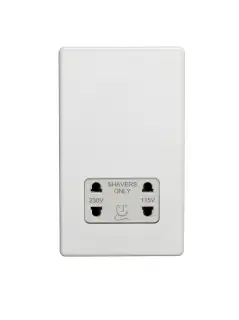 ECWSHSW - Eurolite 2 Gang Shaver Socket 230&sol;115V on 3mm Flat Concealed Matt White Plate with White Trim