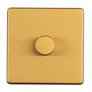 ECSB1DLED - Eurolite 1 Gang LED Push On&sol;Off 2Way Dimmer on 3mm Flat Concealed Satin Brass Plate