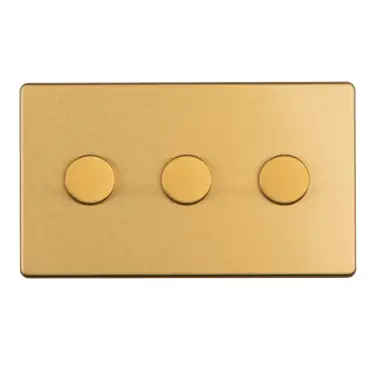 Click Here To Enlarge This Photo Of ECSB3DLED - Eurolite 3 Gang LED Push On&sol;Off 2Way Dimmer on 3mm Flat Concealed Satin Brass Plate