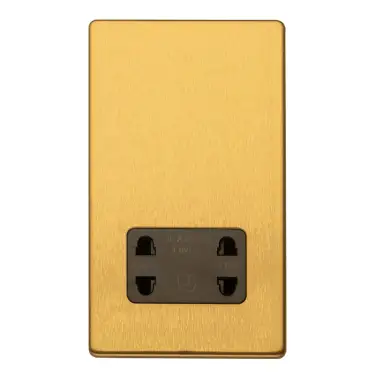 Click Here To Enlarge This Photo Of ECSBSHSB - Eurolite 2 Gang Shaver Socket 230&sol;115V on 3mm Flat Concealed Satin Brass Plate with Black Trim