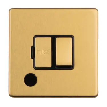 Click Here To Enlarge This Photo Of ECSBSWFFOB - Eurolite 13Amp Switched Fuse Spur with Flex Outlet on 3mm Flat Concealed Satin Brass Plate with Black Trim
