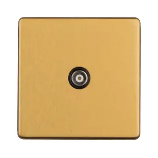 ECSB1TVB - Eurolite 1 Gang Isolated TV Socket on 3mm Flat Concealed Satin Brass Plate with Black Trim