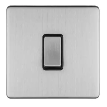 Click Here To Enlarge This Photo Of ECSS1SWB - Eurolite 1 Gang 10Amp 2Way Switch on 3mm Flat Concealed Satin Stainless Plate with Matching Rocker & Black Trim