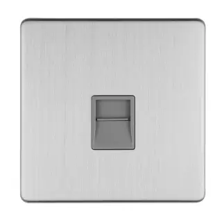 ECSS1SLG - Eurolite 1 Gang Telephone Slave on 3mm Flat Concealed Satin Stainless Plate with Grey Trim