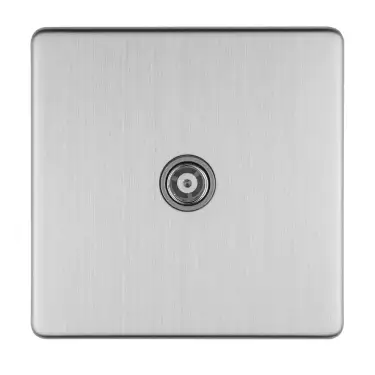 Click Here To Enlarge This Photo Of ECSS1TVG - Eurolite 1 Gang Isolated TV Socket on 3mm Flat Concealed Satin Stainless Plate with Grey Trim