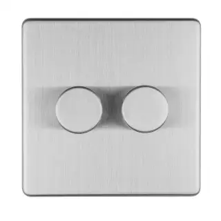 ECSS2DLED - Eurolite 2 Gang LED Push On&sol;Off 2Way Dimmer on 3mm Flat Concealed Satin Stainless Plate