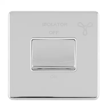 Click Here To Enlarge This Photo Of ECPCFSWW - Eurolite 6Amp Fan Isolator Switch on 3mm Flat Concealed Polished Chrome Plate with Matching Rocker & White Trim