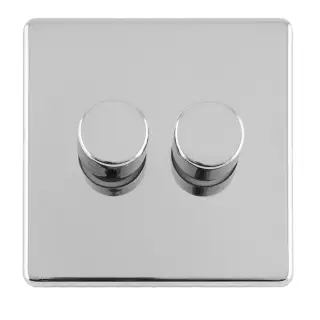 ECPC2DLED - Eurolite 2 Gang LED Push On&sol;Off 2Way Dimmers on 3mm Flat Concealed Polished Chrome Plate