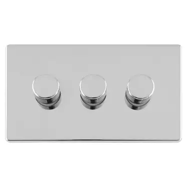 Click Here To Enlarge This Photo Of ECPC3DLED - Eurolite 3 Gang LED Push On&sol;Off 2Way Dimmers on 3mm Flat Concealed Polished Chrome Plate