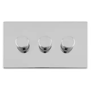 ECPC3DLED - Eurolite 3 Gang LED Push On&sol;Off 2Way Dimmers on 3mm Flat Concealed Polished Chrome Plate
