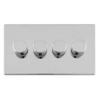 Click Here To Enlarge This Photo Of ECPC4DLED - Eurolite 4 Gang LED Push On&sol;Off 2Way Dimmers on 3mm Flat Concealed Polished Chrome Plate