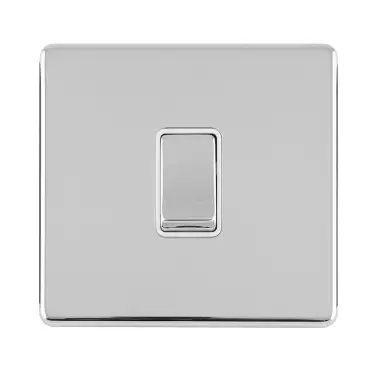 Click Here To Enlarge This Photo Of ECPC20ADPSWW - Eurolite 1 Gang 20Amp DP Switch on 3mm Flat Concealed Polished Chrome Plate with Matching Rocker & White Trim