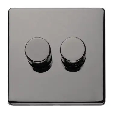 Click Here To Enlarge This Photo Of ECBN2DLED - Eurolite 2 Gang LED Push On&sol;Off 2Way Dimmer on 3mm Flat Concealed Black Nickel