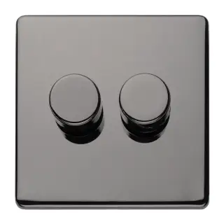 ECBN2DLED - Eurolite 2 Gang LED Push On&sol;Off 2Way Dimmer on 3mm Flat Concealed Black Nickel