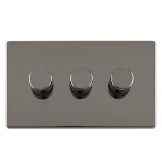 ECBN3DLED - Eurolite 3 Gang LED Push On&sol;Off 2Way Dimmer on 3mm Flat Concealed Black Nickel