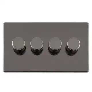 ECBN4DLED - Eurolite 4 Gang LED Push On&sol;Off 2Way Dimmer on 3mm Flat Concealed Black Nickel