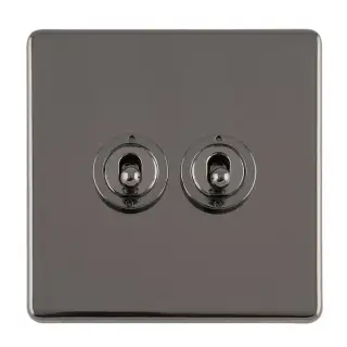 ECBNT2SW - Eurolite 2 Gang 10Amp 2Way Toggle Switch on 3mm Flat Concealed Black Nickel Plate