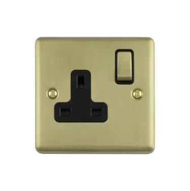 Click Here To Enlarge This Photo Of EN1SOSBB - Eurolite 1 Gang 13Amp DP Switched Socket Satin Brass with Black Trim &lpar;Enhance Range&rpar;