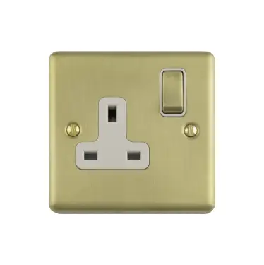 Click Here To Enlarge This Photo Of EN1SOSBW - Eurolite 1 Gang 13Amp DP Switched Socket Satin Brass with White Trim &lpar;Enhance Range&rpar;