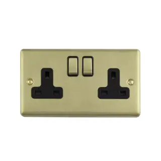 EN2SOSBB - Eurolite 2 Gang 13Amp DP Switched Socket Satin Brass with Black Trim &lpar;Enhance Range&rpar;