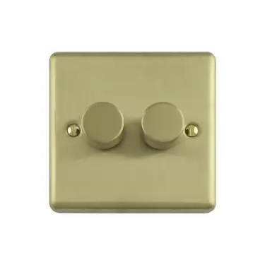Click Here To Enlarge This Photo Of EN2DLEDSB - Eurolite 2 Gang 400W&sol;LED 2Way Dimmer Switch Satin Brass &lpar;Enhance Range&rpar;