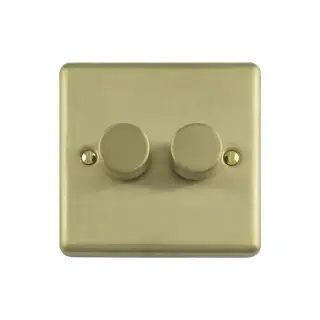 EN2DLEDSB - Eurolite 2 Gang 400W&sol;LED 2Way Dimmer Switch Satin Brass &lpar;Enhance Range&rpar;