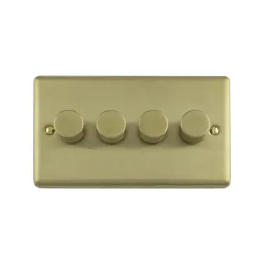 Click Here To Enlarge This Photo Of EN4DLEDSB - Eurolite 4 Gang 400W&sol;LED 2Way Dimmer Switch Satin Brass &lpar;Enhance Range&rpar;