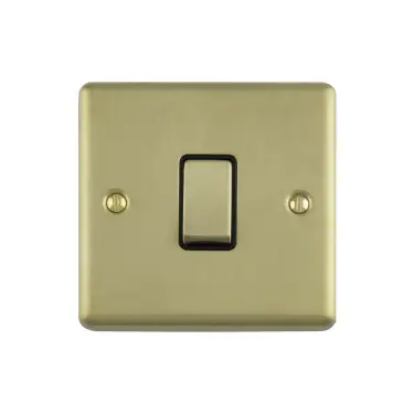 Click Here To Enlarge This Photo Of EN1SWSBB - Eurolite 1 Gang 10Amp 2Way Switch Satin Brass with Black Trim &lpar;Enhance Range&rpar;