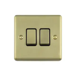 EN2SWSBB - Eurolite 2 Gang 10Amp 2Way Switch Satin Brass with Black Trim &lpar;Enhance Range&rpar;