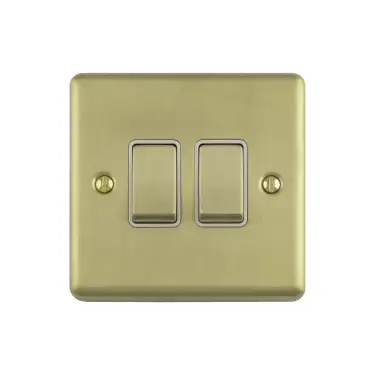 Click Here To Enlarge This Photo Of EN2SWSBW - Eurolite 2 Gang 10Amp 2Way Switch Satin Brass with White Trim &lpar;Enhance Range&rpar;