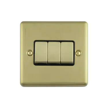 Click Here To Enlarge This Photo Of EN3SWSBB - Eurolite 3 Gang 10Amp 2Way Switch Satin Brass with Black Trim &lpar;Enhance Range&rpar;