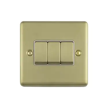 Click Here To Enlarge This Photo Of EN3SWSBW - Eurolite 3 Gang 10Amp 2Way Switch Satin Brass with White Trim &lpar;Enhance Range&rpar;