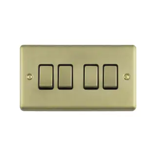 EN4SWSBB - Eurolite 4 Gang 10Amp 2Way Switch Satin Brass with Black Trim &lpar;Enhance Range&rpar;