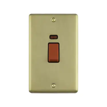 Click Here To Enlarge This Photo Of EN45ASWNSBB - Eurolite 45Amp DP Cooker Switch with Neon Indicator &lpar;Vertical&rpar; Satin Brass with Black Trim &lpar;Enhance Range&rpar;
